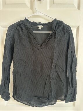 J. Crew Black Swiss Dot V-Neck Long-Sleeve Blouse